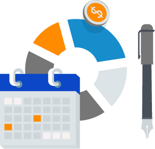 Illustration of a chart and business icons