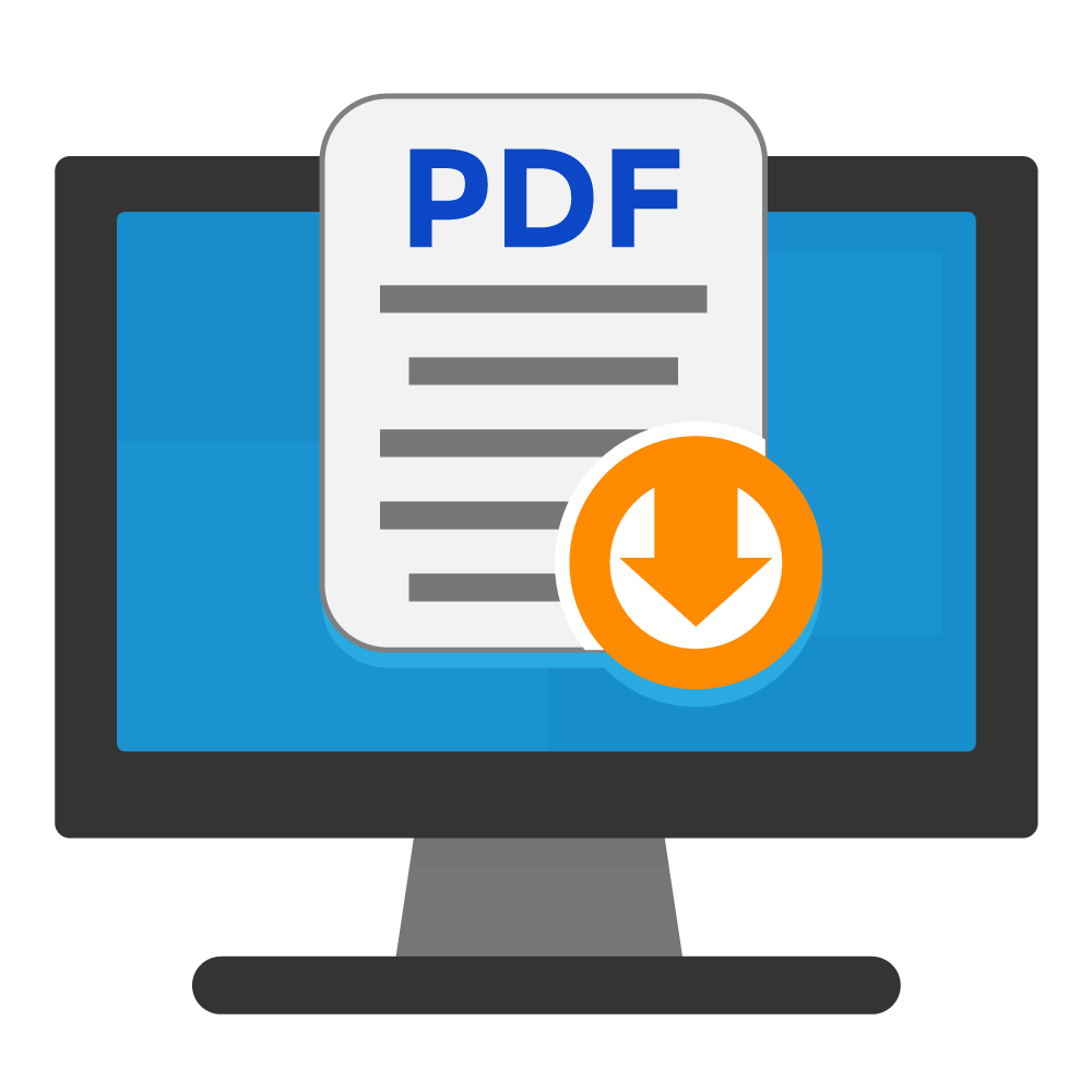 clipart image of a desktop monitor with pdf download/print
