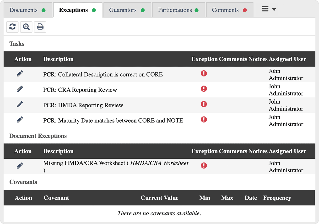 Loan exceptions tab in AccuAccount