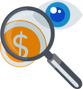 Magnifying glass and dollar sign icons